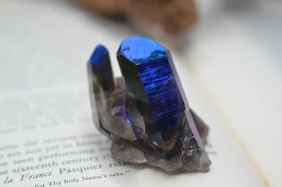 Unique titanium aura smokey Quartz cluster, smoky quartz