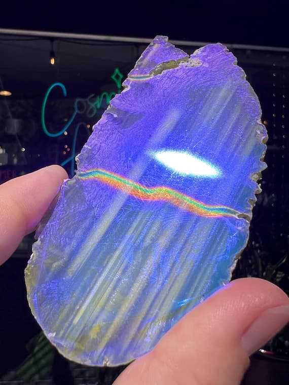 Moonbeam aura green dyed agate slice