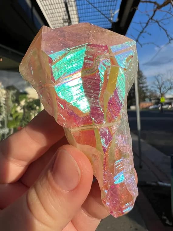 Chunky Rainbow aura citrine root point (heat treated citrine) terminated citrine crystal