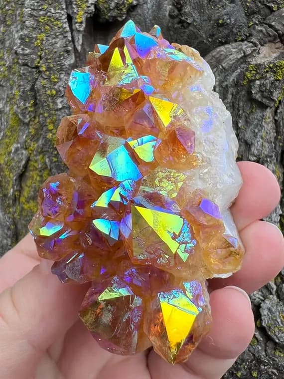 Rainbow aura citrine, heat treated