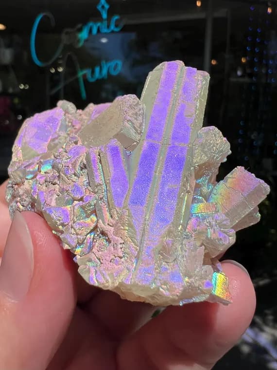 Bright moonbeam aura clear aragonite cluster