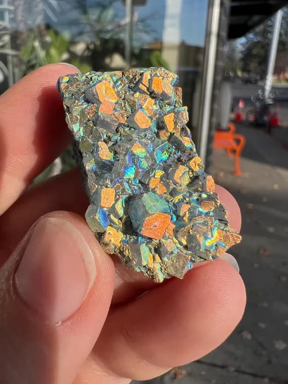 Fire aura fluorite, Namibian cubic blue green fluorite, raw cluster
