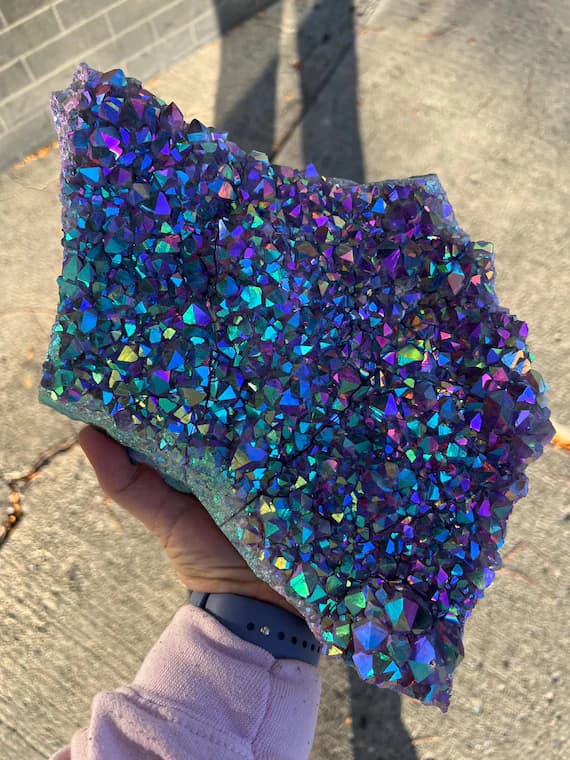MASSIVE rainbow aura Amethyst plate, over 7.5 pounds!