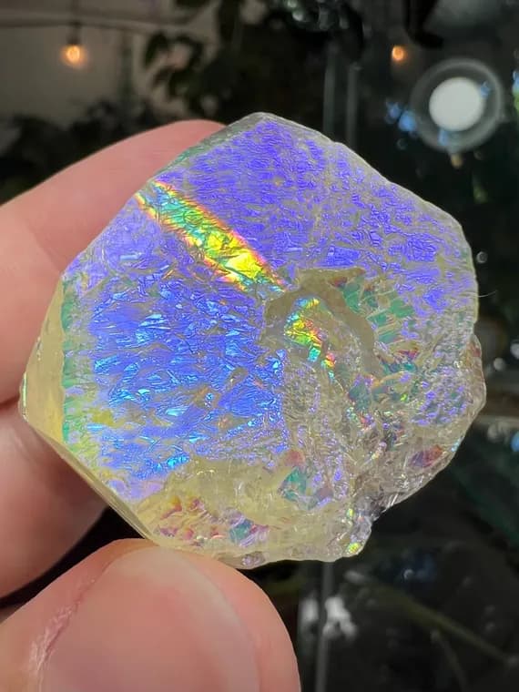 Funky Moonbeam aura etched champagne topaz