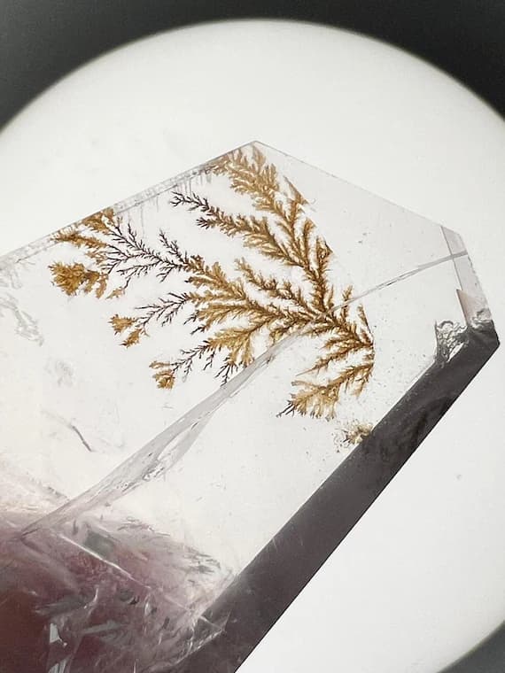 Beautiful dendritic girasol quartz freeform facet