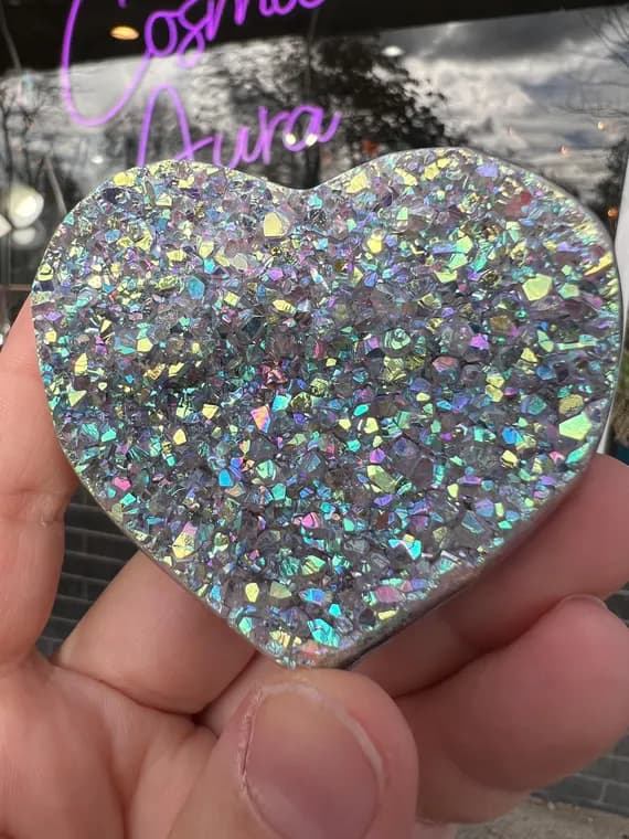 Rainbow aura amethyst druzy heart