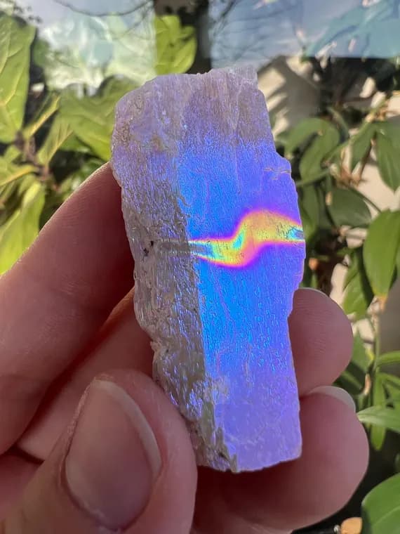 Moonbeam aura kunzite crystal, terminated